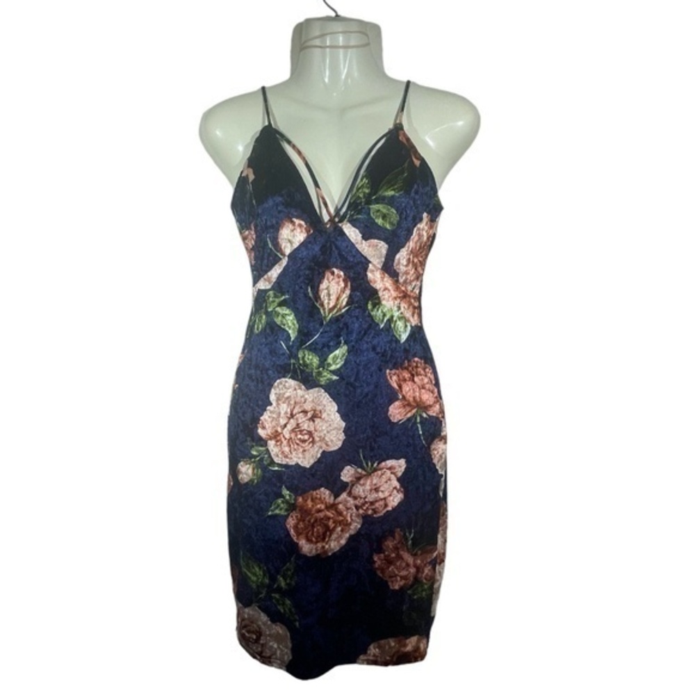 Eclipse Womens Velvet Dress Floral Spagetti Strap Mini Size Small
